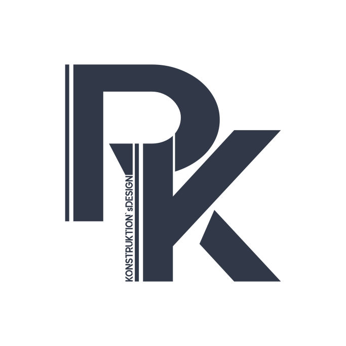 Logo mit den Buchstaben "P" und "K" in dunklem Design und modernen Schriftarten.